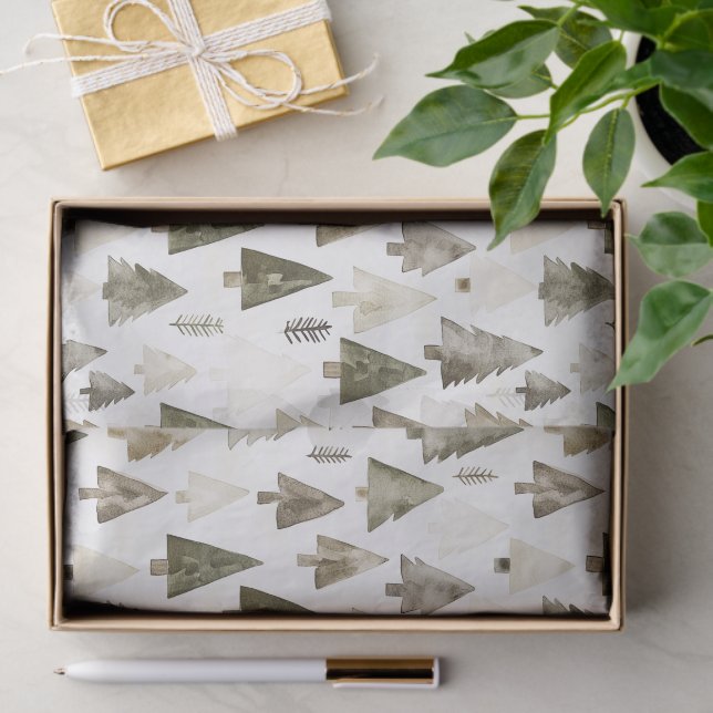Olive Green Christmas Trees Seidenpapier (Geschenk)