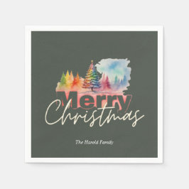 Olive Green Christmas Winter Wunderland Wonderland Serviette