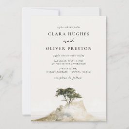 Olive Green Coastal Mist Script Cypress Wedding Einladung