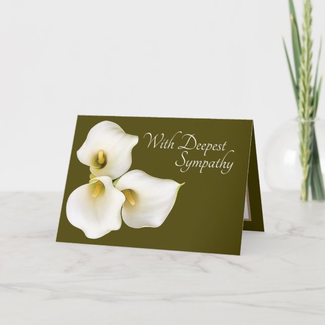 Olive Green Color Background Calla Lilies Beileid Karte (Vorderseite)
