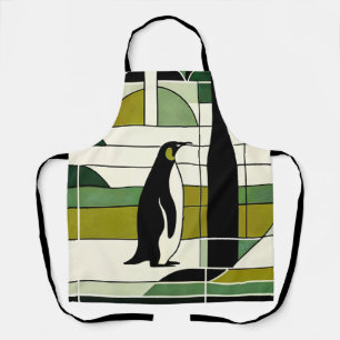 Olive Green Cream Geometric Pinguin Forest Retro Schürze