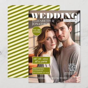 Olive Green & Cream Magazin Hochzeitsfoto Einladung