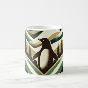 Ölive Green Cream Retro Art Deco Waves Pinguin Kaffeetasse