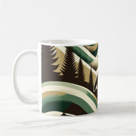 Ölive Green Cream Retro Art Deco Waves Pinguin Kaffeetasse