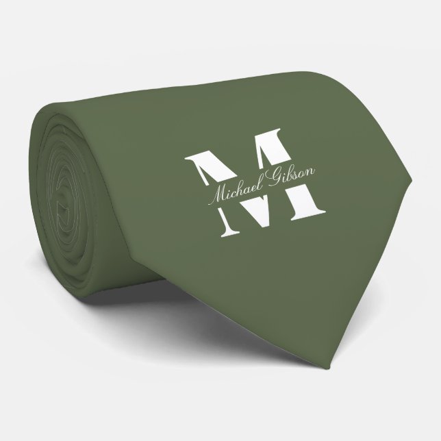 Olive Green | Custom Monogram Wedding Groomsmen  Krawatte (Gerollt)
