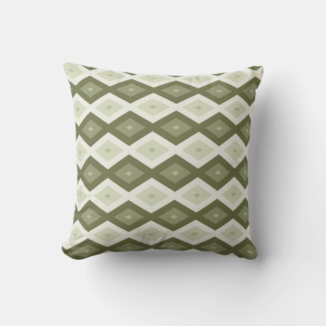 Olive Green Diamant Muster Kissen (Vorderseite)