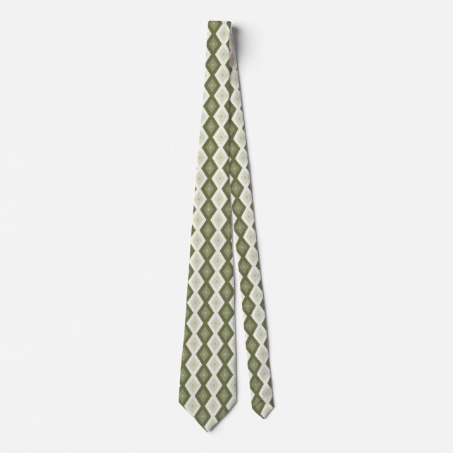 Olive Green Diamant Muster Krawatte (Vorderseite)