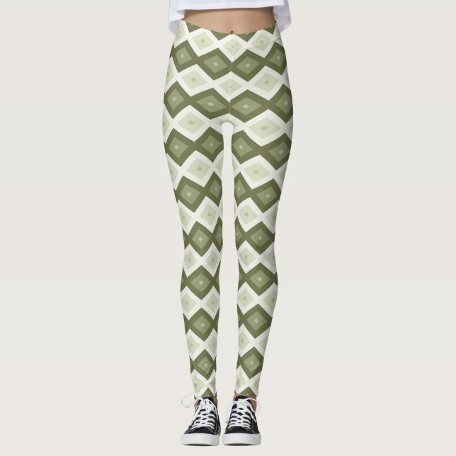 Olive Green Diamant Muster Leggings (Vorderseite)