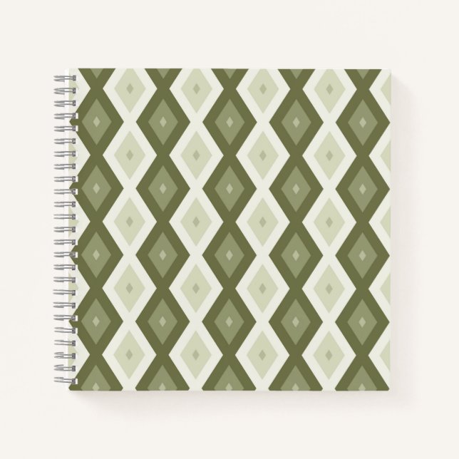 Olive Green Diamant Muster Notizbuch (Vorderseite)