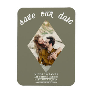 Olive Green Diamond Foto Wedding Save the Date Magnet