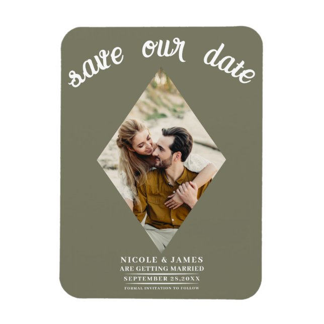 Olive Green Diamond Foto Wedding Save the Date Magnet (Vertikal)