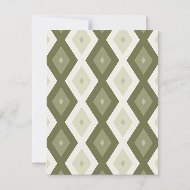 Olive green diamond pattern RSVP karte (Vorderseite)