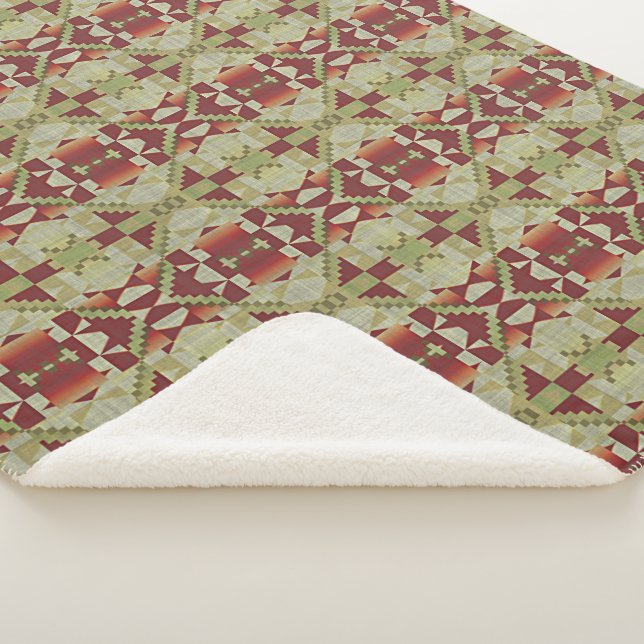 Olive Green Dunkel Red Orange Ochre Brown Tribal A Sherpadecke (3/4)