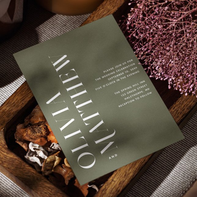 Olive green einfache minimalistische Hochzeit + QR Einladung (Von Creator hochgeladen)