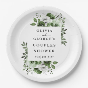 Olive Green Elegant Country Blumenpaare Dusche Pappteller