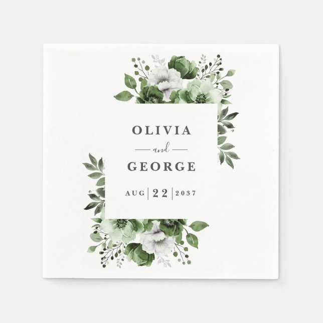 Olive Green Elegant Country Floral Wedding Napkin Serviette (Vorderseite)