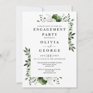 Olive Green Elegant Floral Engagement Party Einladung