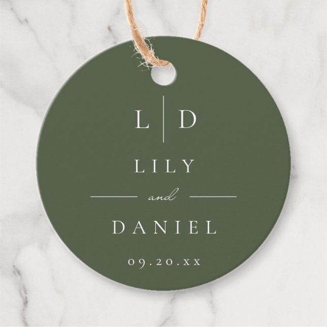 Olive Green Elegant Minimalistisch Monogram Weddin Geschenkanhänger (Vorderseite)