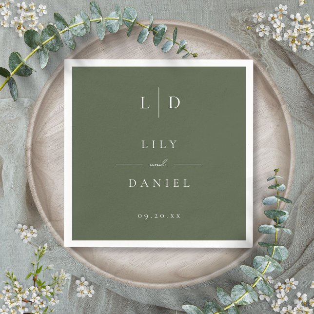 Olive Green Elegant Minimalistisch Monogram Weddin Serviette (Olive Green Elegant Minimalist Monogram Wedding Napkins)