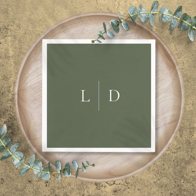 Olive Green Elegant Minimalistisch Monogram Weddin Serviette (Olive Green Elegant Minimalist Monogram Wedding Napkins)