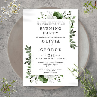 Olive Green Elegante Blumenzwiebeln Abend Party Einladung