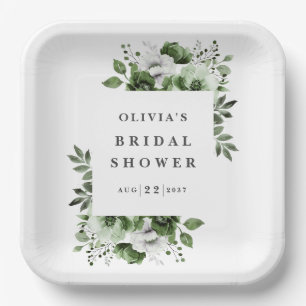 Olive Green Elegante Country Floral Brautparty Pappteller