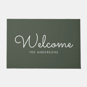 Olive Green Extravagant Script "Welcome" Personali Fußmatte