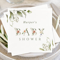 Olive Green Floral Botanical Letter Baby Dusche