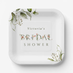 Olive Green Floral BotanLetter Brautparty Pappteller