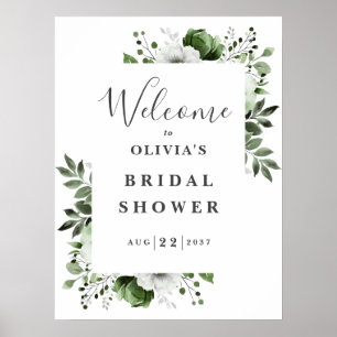 Olive Green Floral Brautparty Begrüßungszeichen Poster