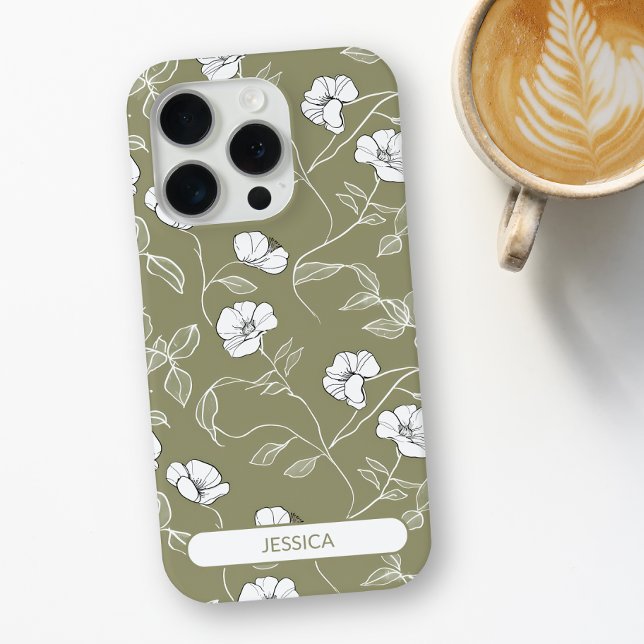 Olive Green Floral Einfache Blume Moderner Name Case-Mate iPhone Hülle (Olive Green Floral Simple Flower Modern Name Case-Mate iPhone Case)