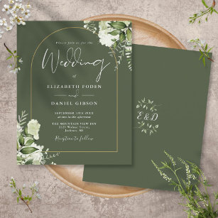 Olive Green Floral Gold Arch Hochzeit Einladung