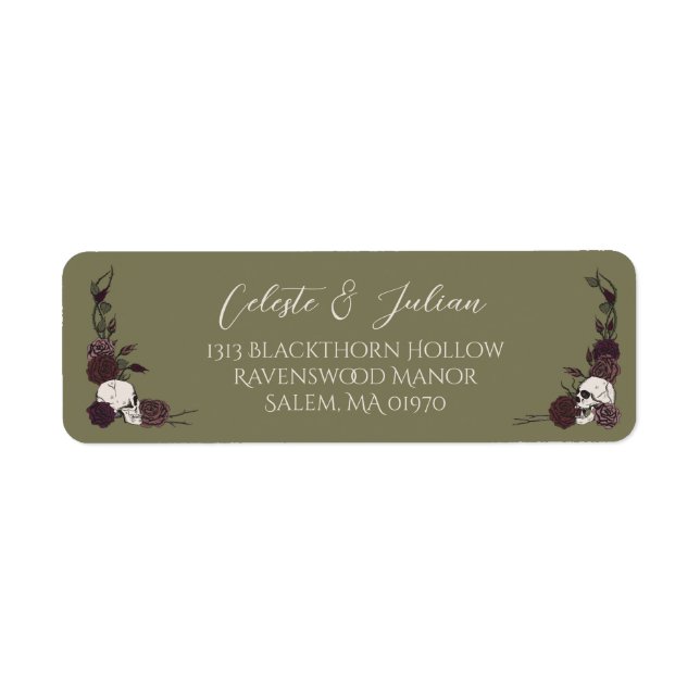 Olive Green Floral Skull Gothic Return Address (Vorne)