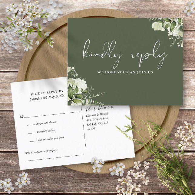 Olive Green Floral Song Anfrage UAWG Postkarte (Olive Green Floral Song Request RSVP Postcard)