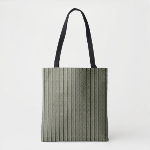 Olive Green Floral Strip Tote Bag