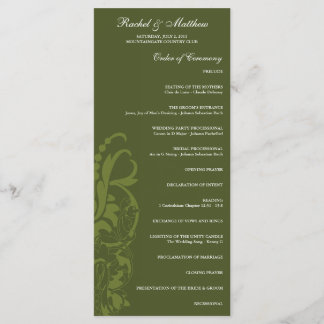 Olive Green Floral Wedding Program Programm