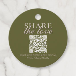 Olive Green Foto Hochladen von QR und Hochzeitshas Geschenkanhänger