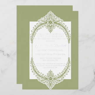Olive Green French Blüh Frame Wedding Folieneinladung