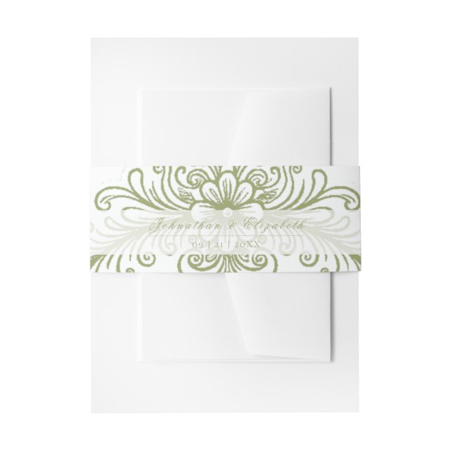 Olive Green French Blüh Wedding Einladungsbanderole (Vorderseite Beispiel)