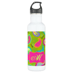 Olive Green Fuchsia Pink Modern Paisley Monogram Trinkflasche