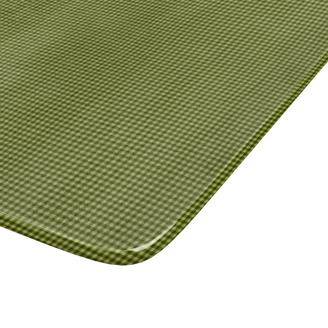 Olive Green Gingham-6x7 GLASS CUTTING BOARD Schneidebrett (Ecke)