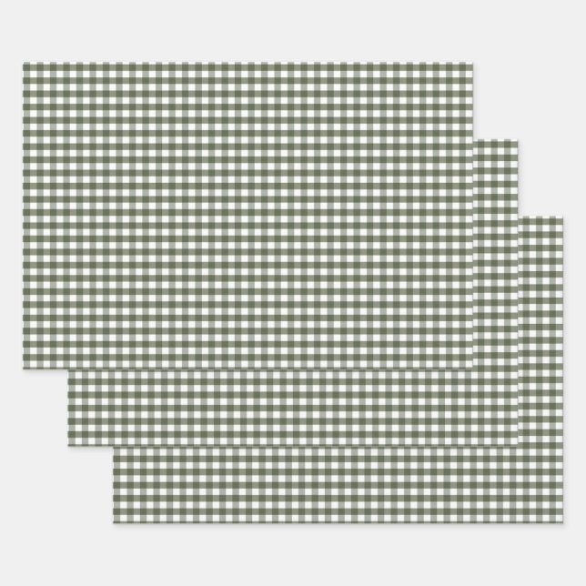 Olive Green Gingham Gemustert Geschenkpapier Set (Set)