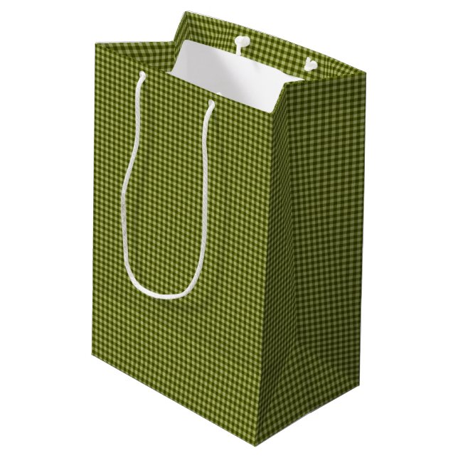 Olive Green Gingham-GIFT BAG M Mittlere Geschenktüte (Rückseite Schrägansicht)
