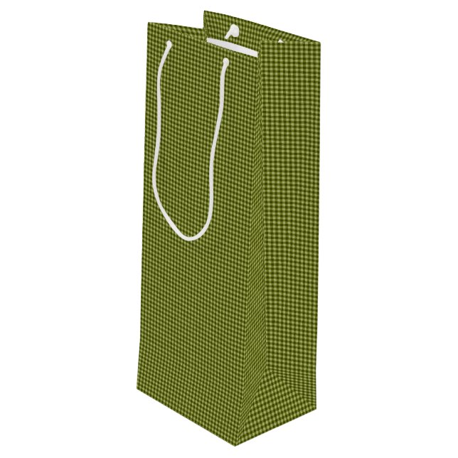 Olive Green Gingham-WINE GIFT BAG Geschenktüte Für Weinflaschen (Rückseite Schrägansicht)