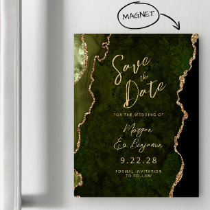 Olive Green Gold Agate Magnetic Save the Date Magnetkarte