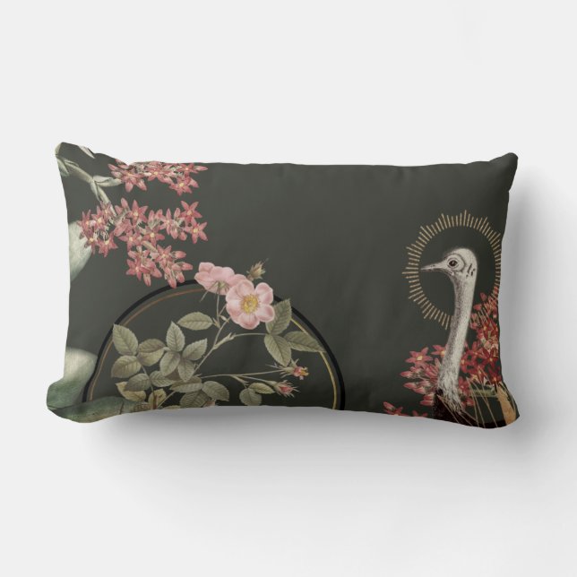 Olive Green & Gold Artist Floral Design Lendenkissen (Vorderseite)