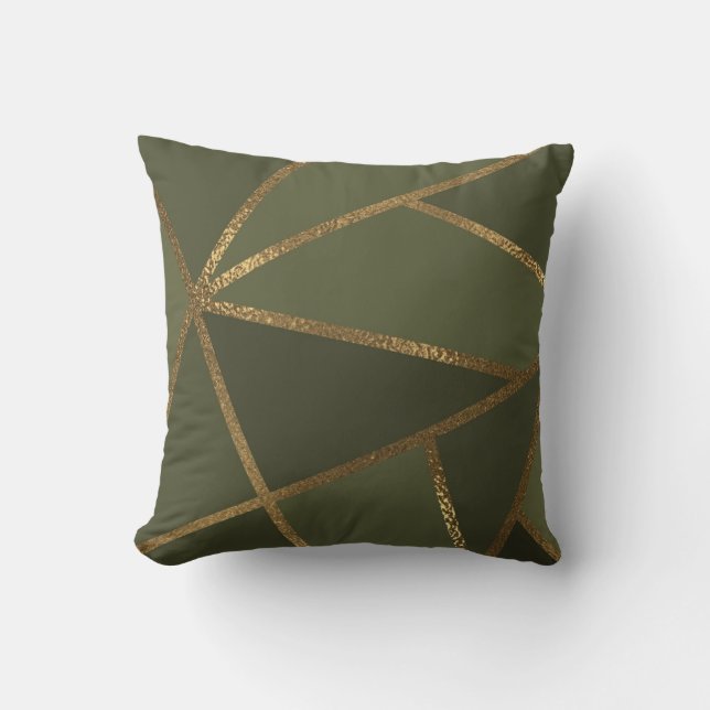 Olive Green Gold Bronze Geometric Glam Chic Kissen (Vorderseite)