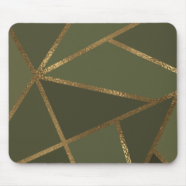 Olive Green Gold Bronze Geometric Glam Chic Office Mousepad (Vorne)