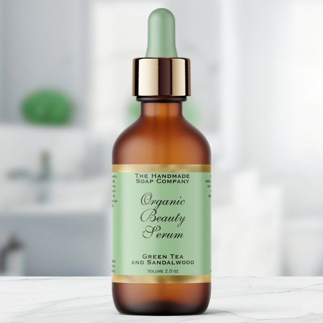 Olive Green & Gold Cosmetics Dropper Bottle Label (Von Creator hochgeladen)