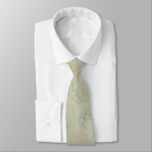 Olive Green Gold Floral Wedding Neck Tie Krawatte